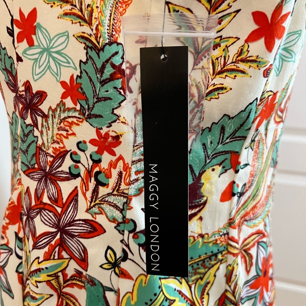 NWT Maggie London Floral Bird Print Sleeveless A-Line Dress Size 10 - Picture 12 of 12